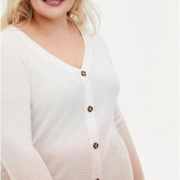 Torrid Waffle V-Neck Button Front Long Sleeve Peach Ombre White Top Plus Size 1X - Picture 6 of 14